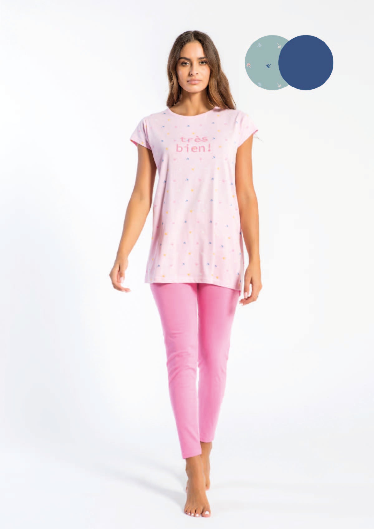 Pigiama donna maxi top mezza manica leggings "Tres bien" - ipigiami