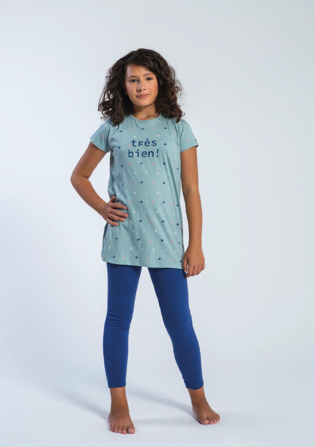 Pigiama ragazza maxi top mezza manica leggings "Tres bien" - ipigiami