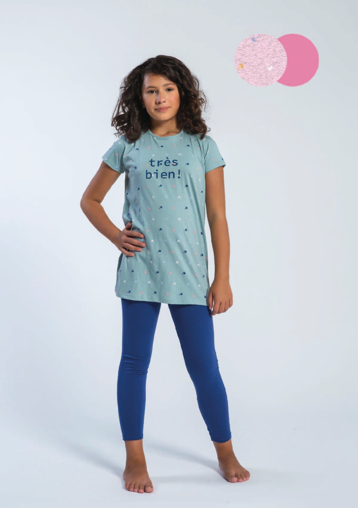 Pigiama ragazza maxi top mezza manica leggings "Tres bien" - ipigiami