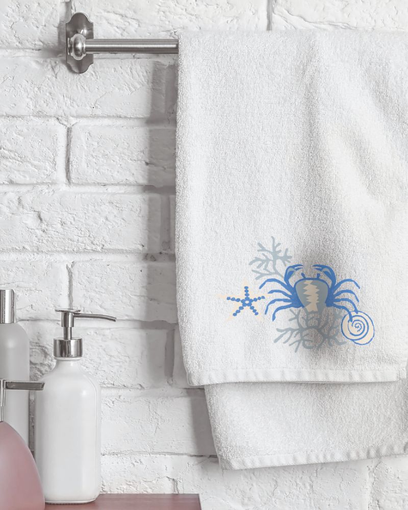 Set 1+1 con ricamo in spugna 100%Cotone AS0146 Granchio Blu - ipigiami