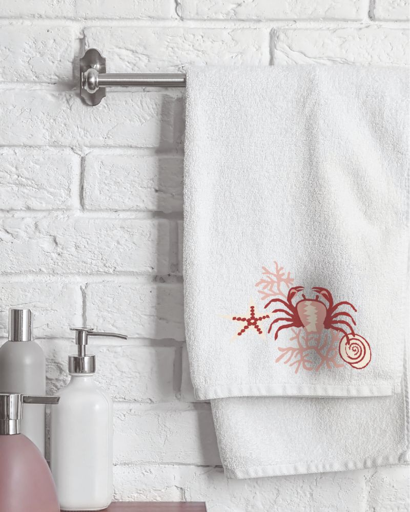 Set 1+1 con ricamo in spugna 100%Cotone AS0146 Granchio Rosso - ipigiami