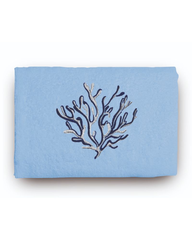 Set 1+1 con ricamo in spugna 100%Cotone AS0147 Corallo Blu - ipigiami