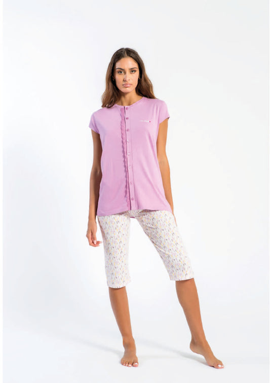 Women's half-sleeved open capri pajamas "Voilà"