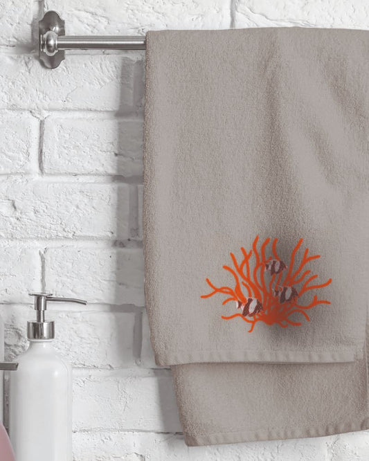 Set 1+1 with 100% Cotton sponge embroidery AS0148 Coral and Bronze Fish