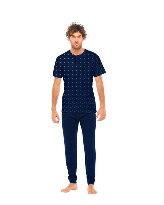 Men's summer pajamas with short sleeves and long Toucan line trousers