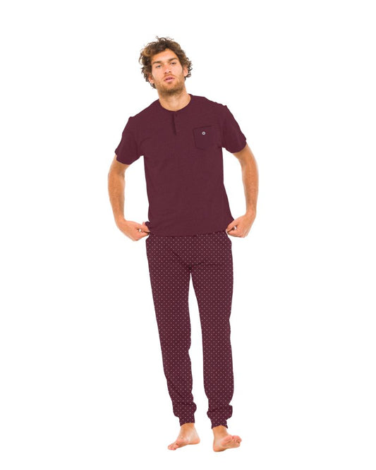 Men's summer pajamas with half sleeves and long Daisy line trousers